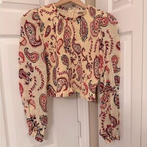 Aritzia Lilith Blouse Paisley Print size medium Cream Stretch